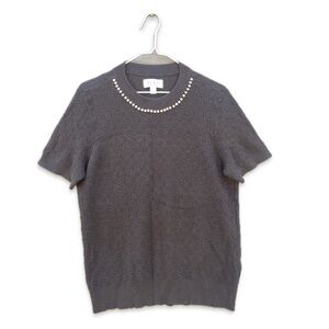 Elle Black Short Sleeve Sweater Beaded Sparkly Collar XL